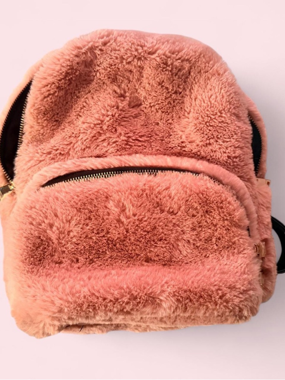 Plush Backpack - Rose Pink Faux Fur